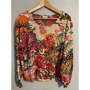 Chico's Shirt Womens XL Multicolor Floral Abstract Long Sleeve Stretch Boho